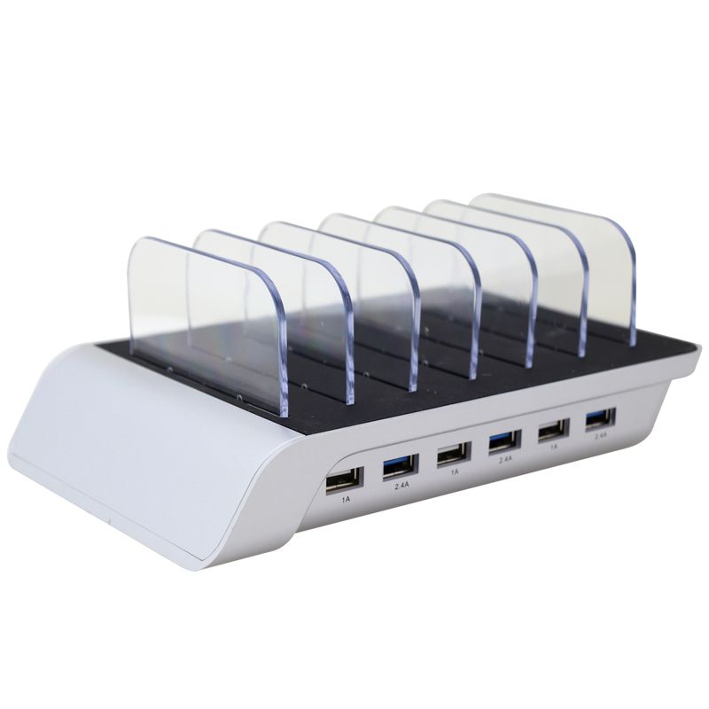Trexonic 10.2A 6-Port USB Charging Station with Brackets, Silver