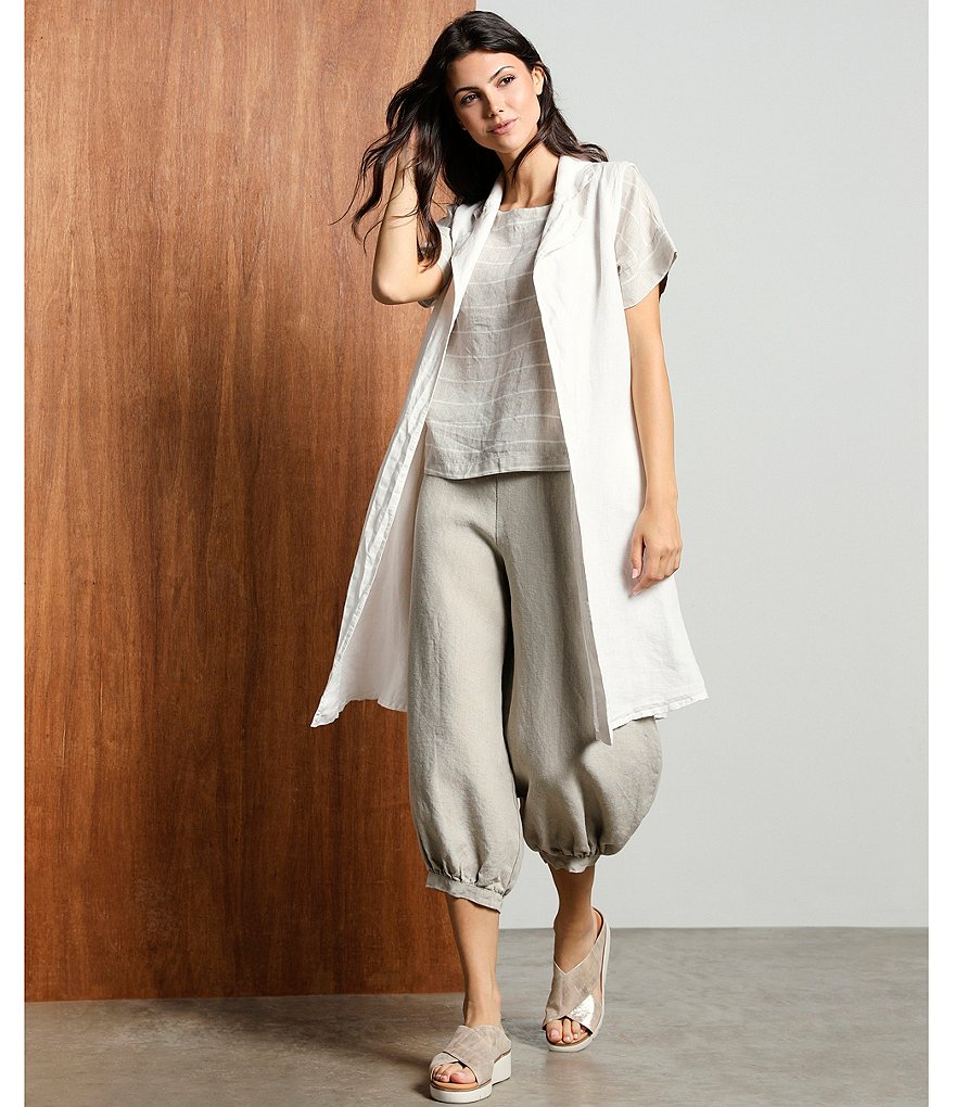 Bryn Walker Orla Stripe Linen Round Neck Cap Sleeve Shirt