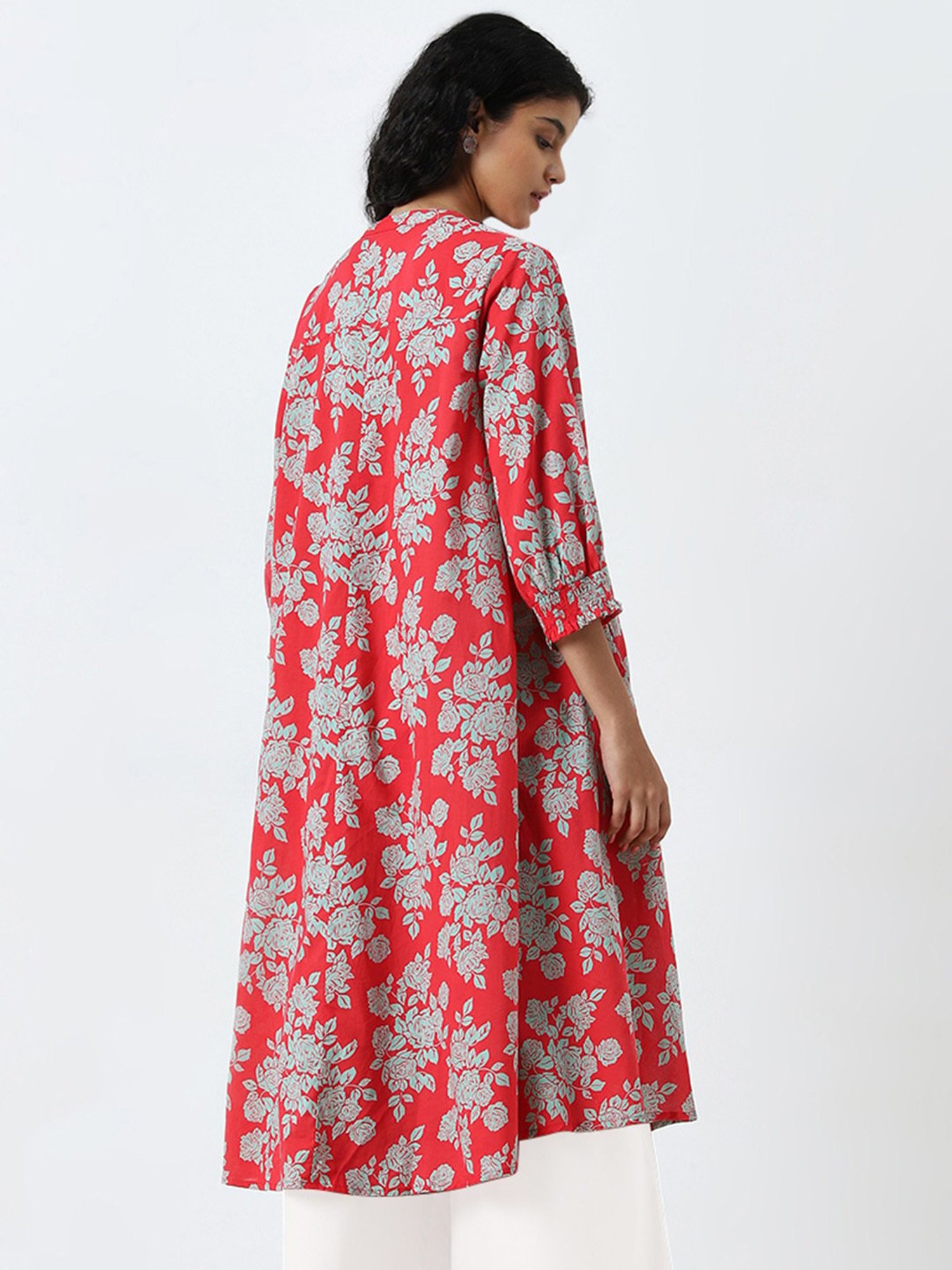 Utsa by Westside Red Floral A-Line Cotton Kurta