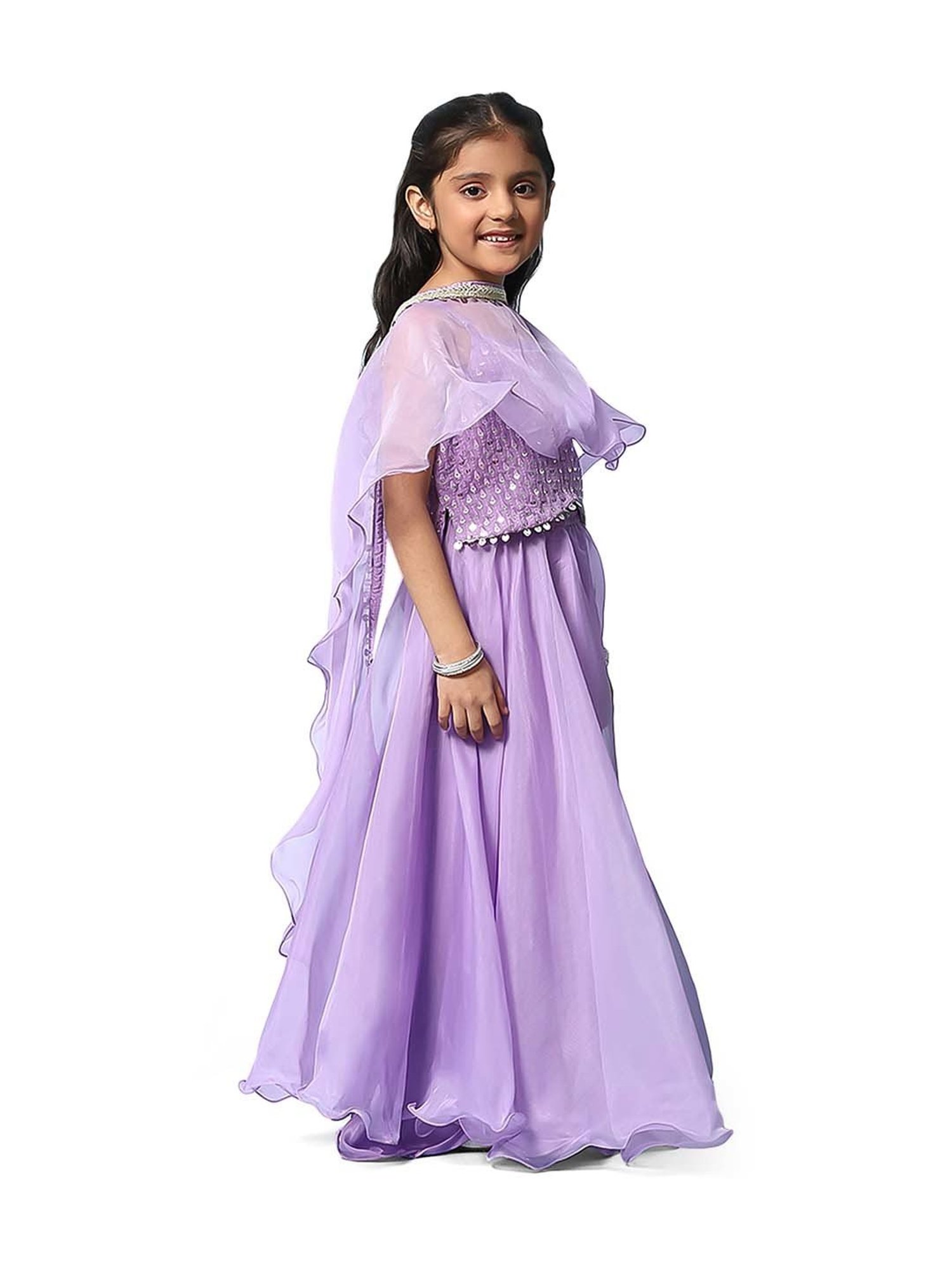 BIBA Girls Purple Embroidered Lehenga Set