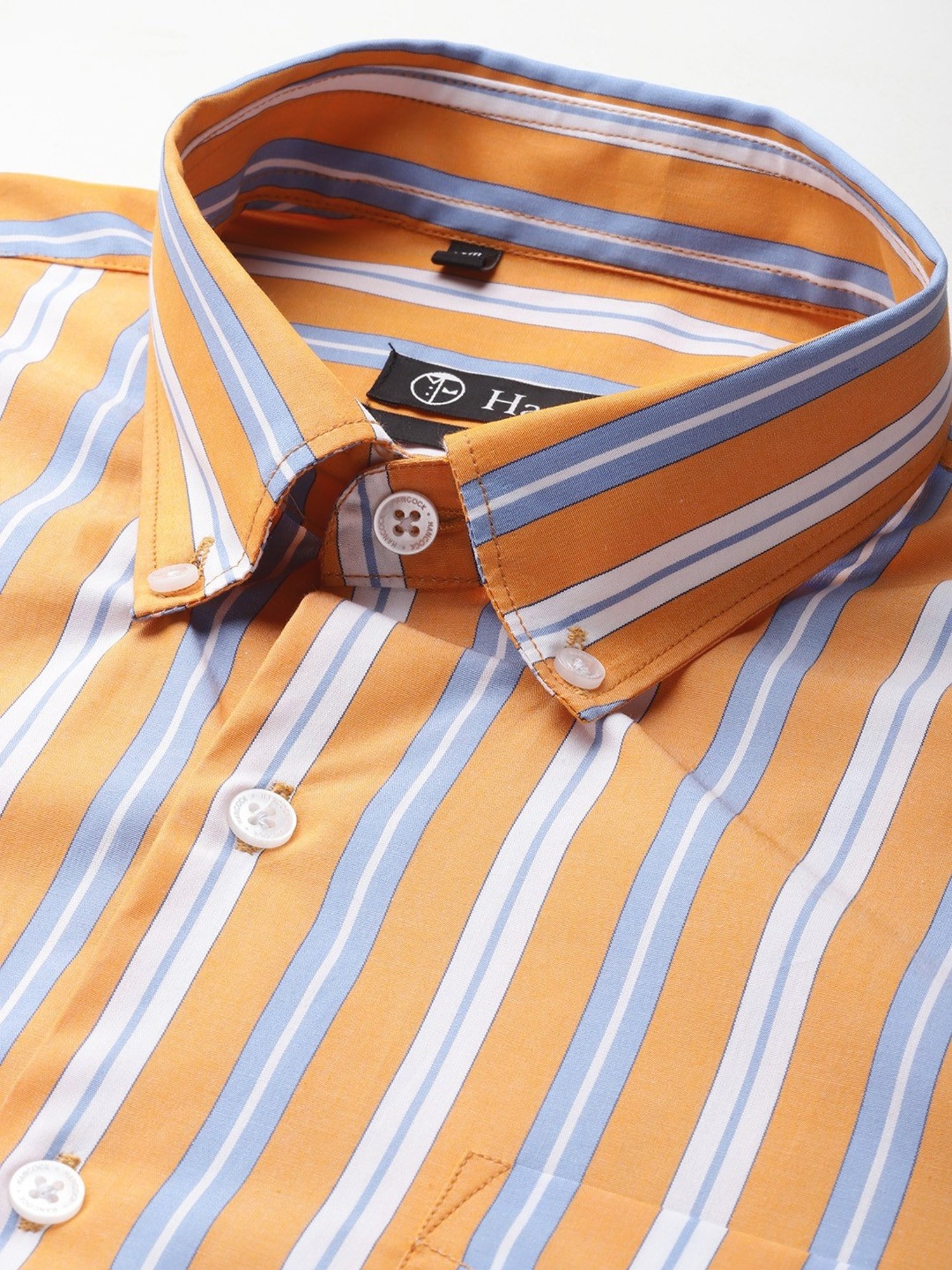 Hancock Yellow Cotton Slim Fit Stripes Shirts