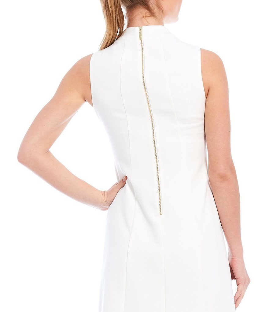 Harper Rose Mock Neck Sleeveless Button Front Crepe Shift Dress