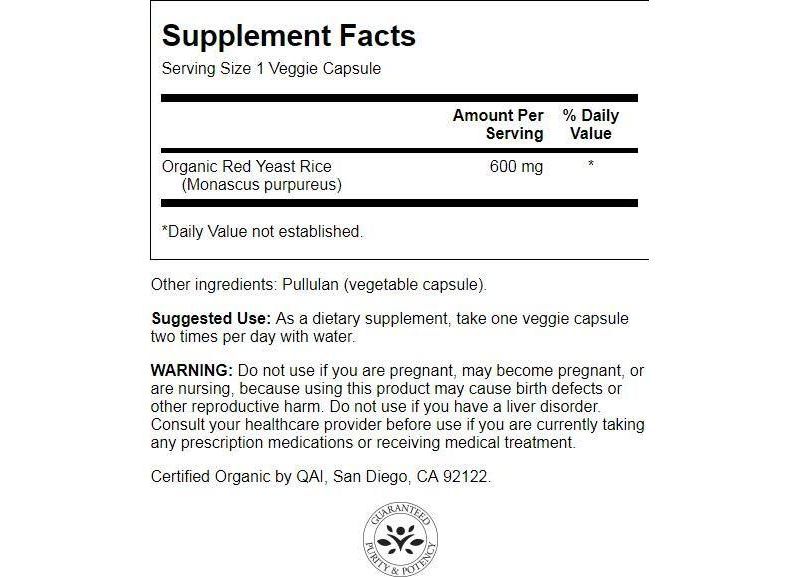 Swanson Red Yeast Rice made with Organic Red Yeast Rice 600 mg 60 Veggie Capsules.