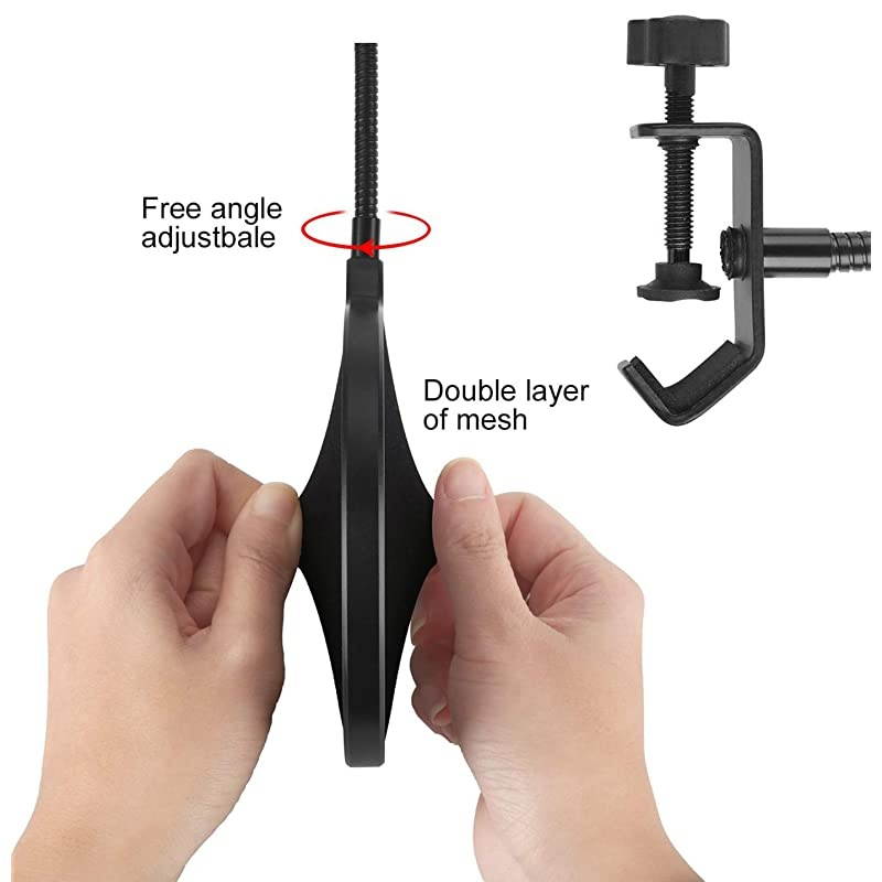 Microphone Pop Filter For Blue Yeti and Any Other Microphone Dual Layered Wind Pop Screen With Flexible 360 Gooseneck Clip Stabilizing Arm By