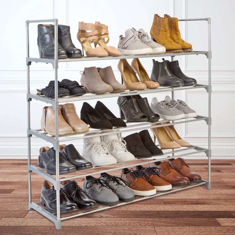 IRIS 2 Tier Slim Stackable Metal Shoe Rack Black