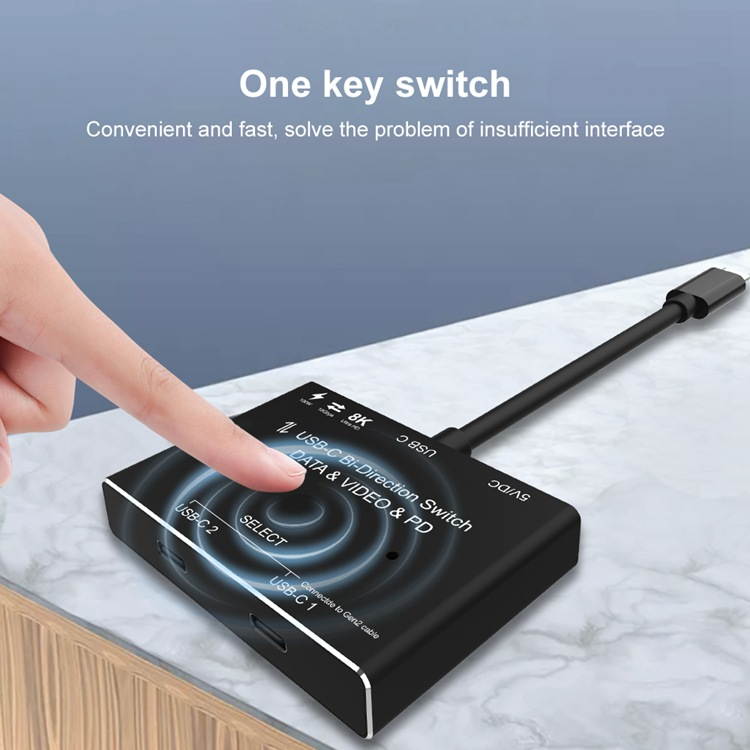 8K@60Hz USB-C Bi-Direction Switch Video DataTransmissions PD Charge1x2, 2x1 Switcher Splitter