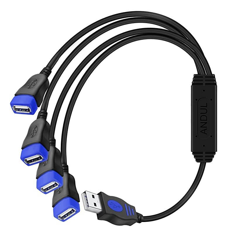 USB Splitter 1 To 4  USB 20 Y Splitter Charger Cable Power Cord Extension Hub Adapter for MacBook Laptop LED EtcNavy