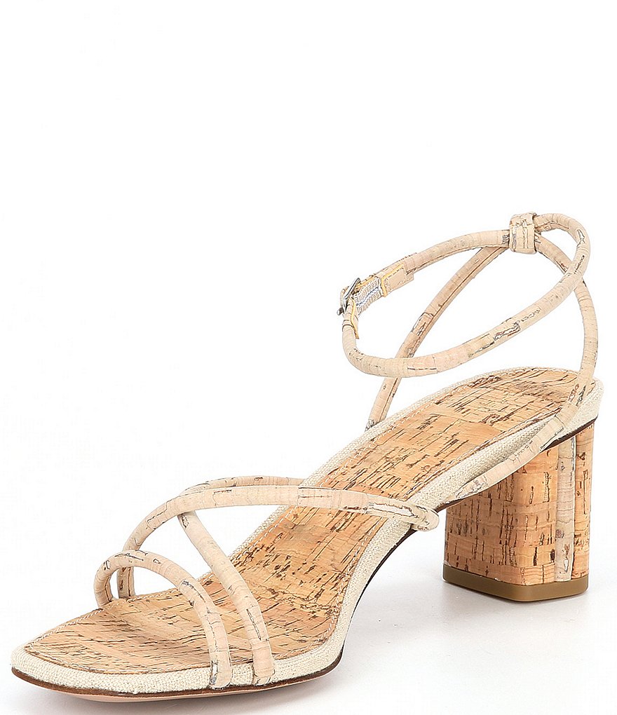 Pelle Moda Viena Washed Cork Strappy Block Heel Dress Sandals