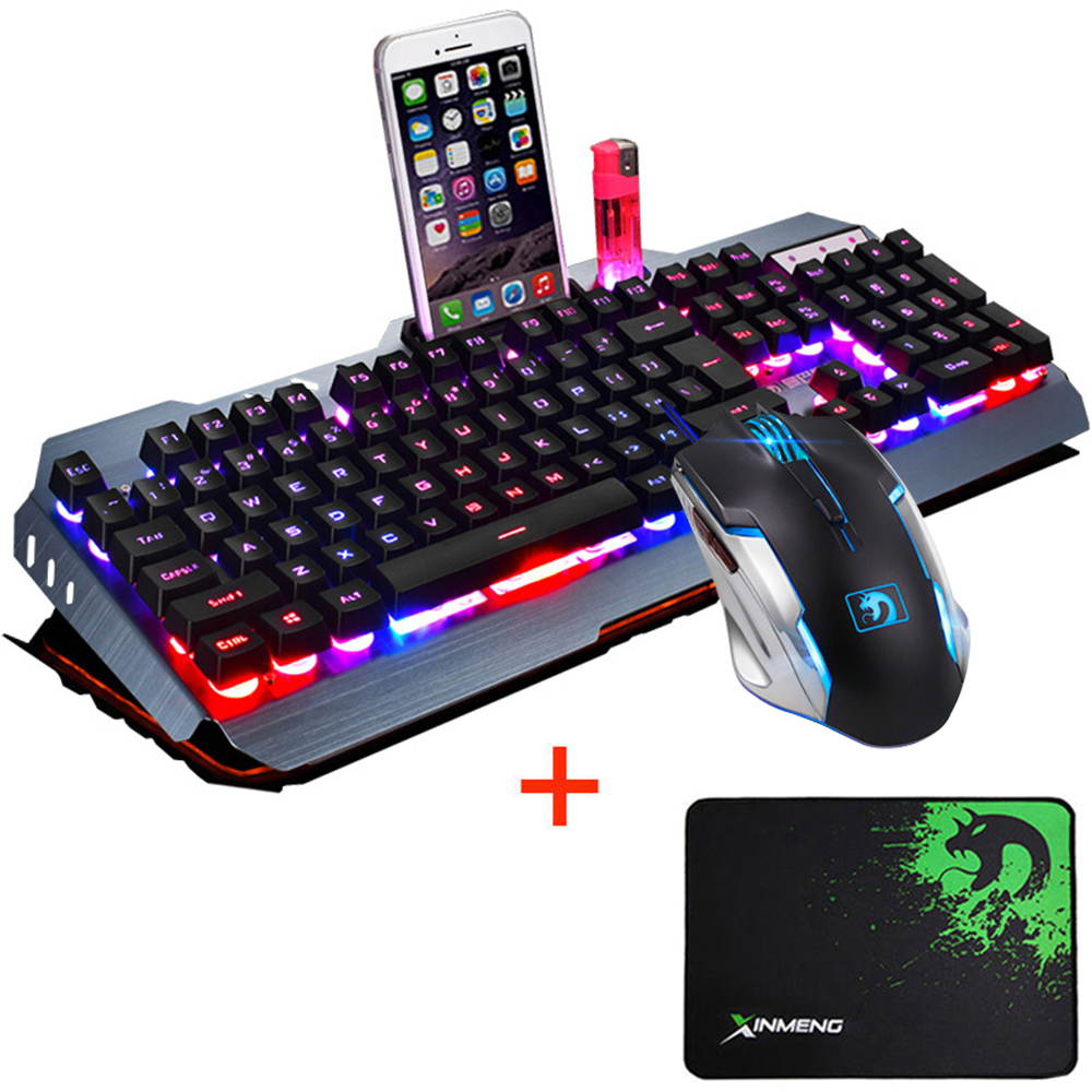 UrChoiceLtd 2017 Technology Orange Yellow LED Backlit Multimedia Ergonomic Usb Gaming Keyboard with a Phone Stand and Lighter Stand + 2000DPI Gaming Mouse + Gaming Mouse Pad For Laptop Computer
