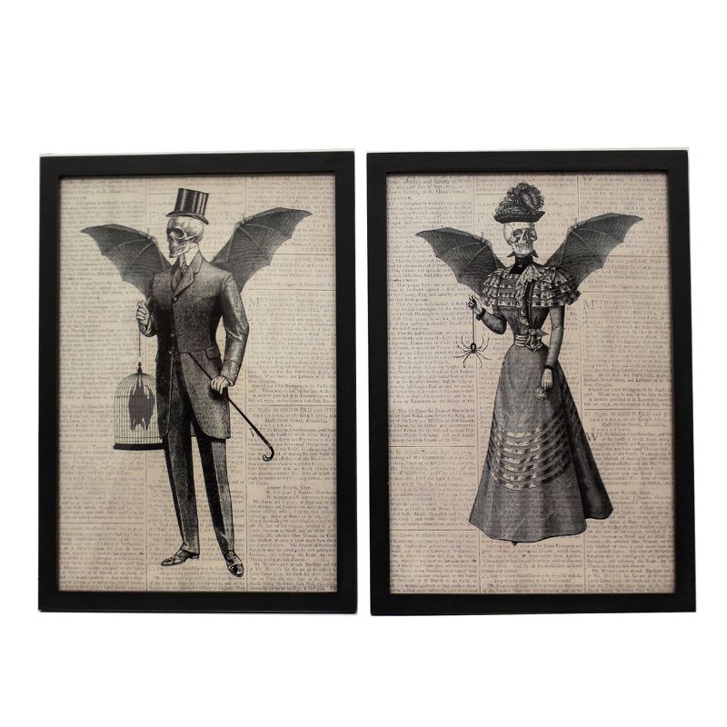 Home Decor 17.0" Vintage Skeleton Plaque Bat Wings Spider Bones  -  Wall Sign Panels