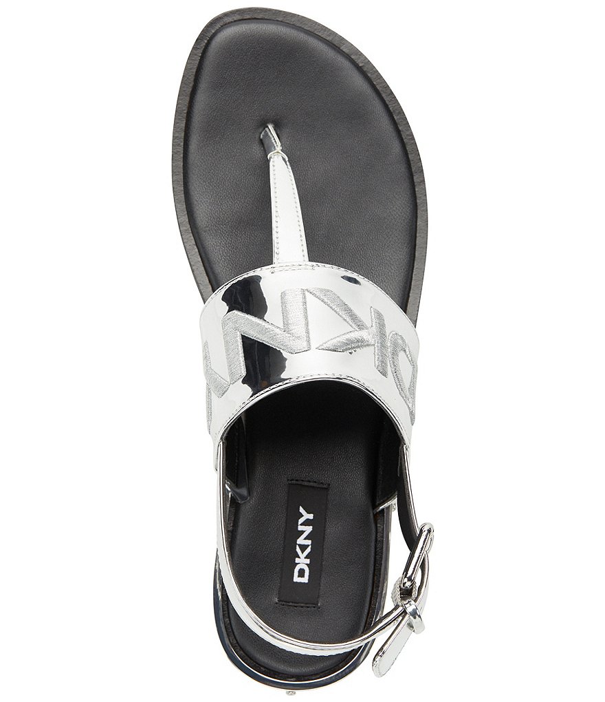DKNY Amber Signature Metallic Logo Slingback Thong Sandals