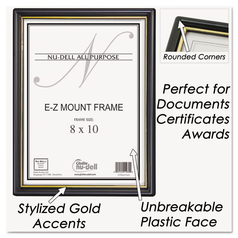 Nudell EZ Mount Document Frame/Accent Plastic 8 x 10 Black/Gold 11800