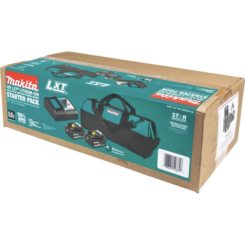 Makita BL1850BDC2X 18V LXT Lithium-Ion Battery and Rapid Optimum Charger Starter Pack (5 Ah)