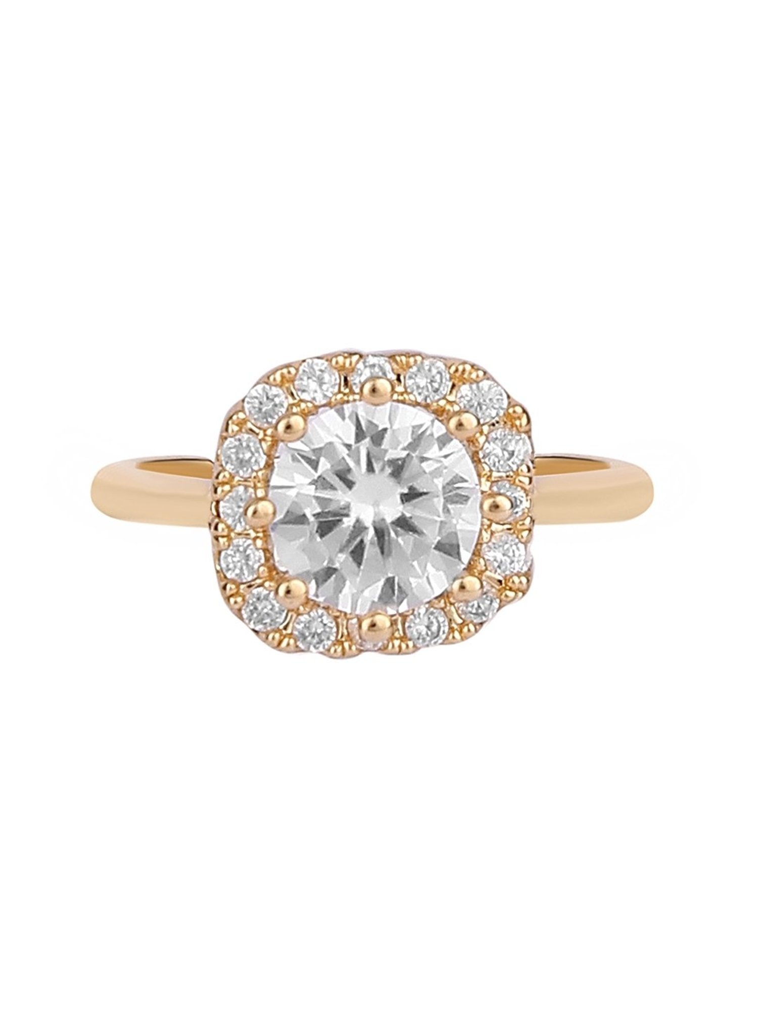Lilly & Sparkle Brass Gold Plated CZ Stone Studded Square Finger Ring