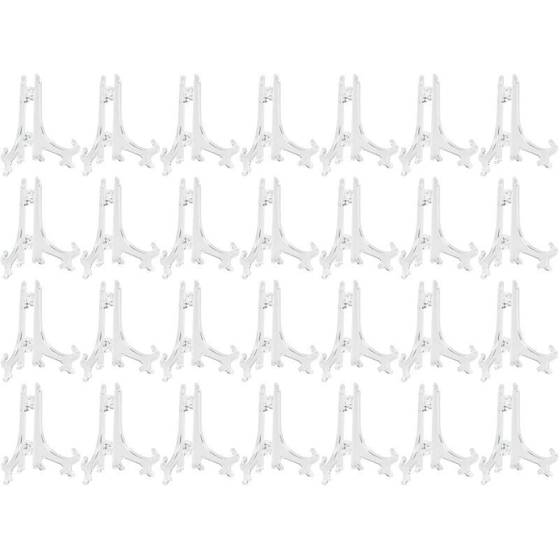 Juvale 24 Pack Plastic Easel Stands - 4 Inches, Display Photos, Place Cards, Light Items, for Weddings, Parties Decoration - Clear Plastic, 4" Tall