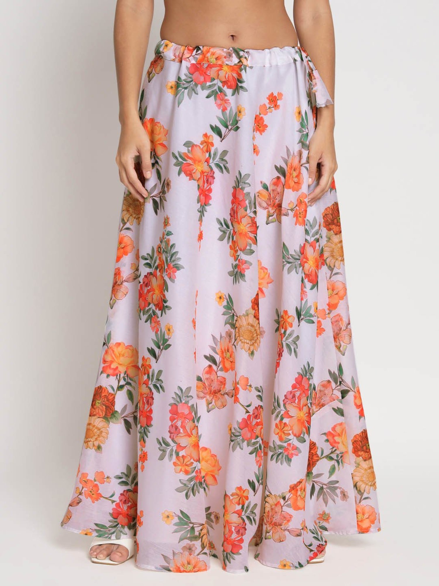 studiorasa White Chanderi Floral Print Skirt