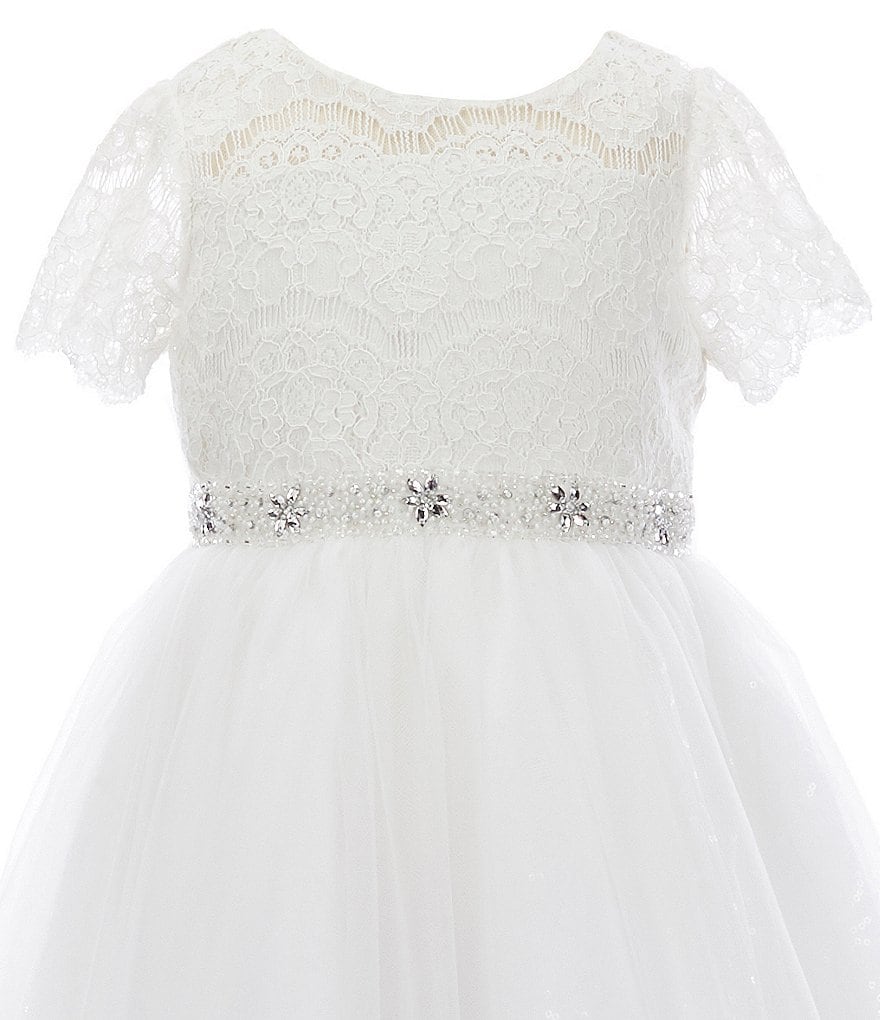 Rare Editions Little Girls 2T-6X Bow-Waist Satin/Jacquard-Stripe Hi-Low Ballgown