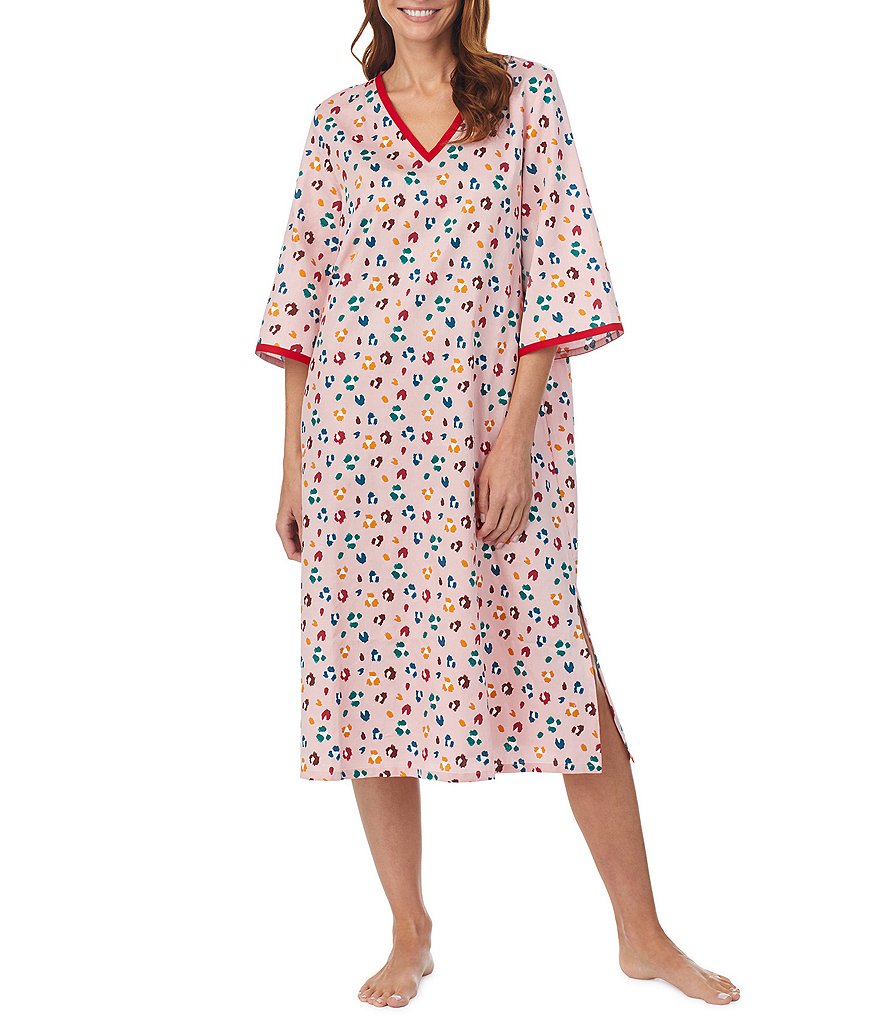 BedHead Pajamas Fierce V-Neck 3/4 Sleeve Sateen Caftan