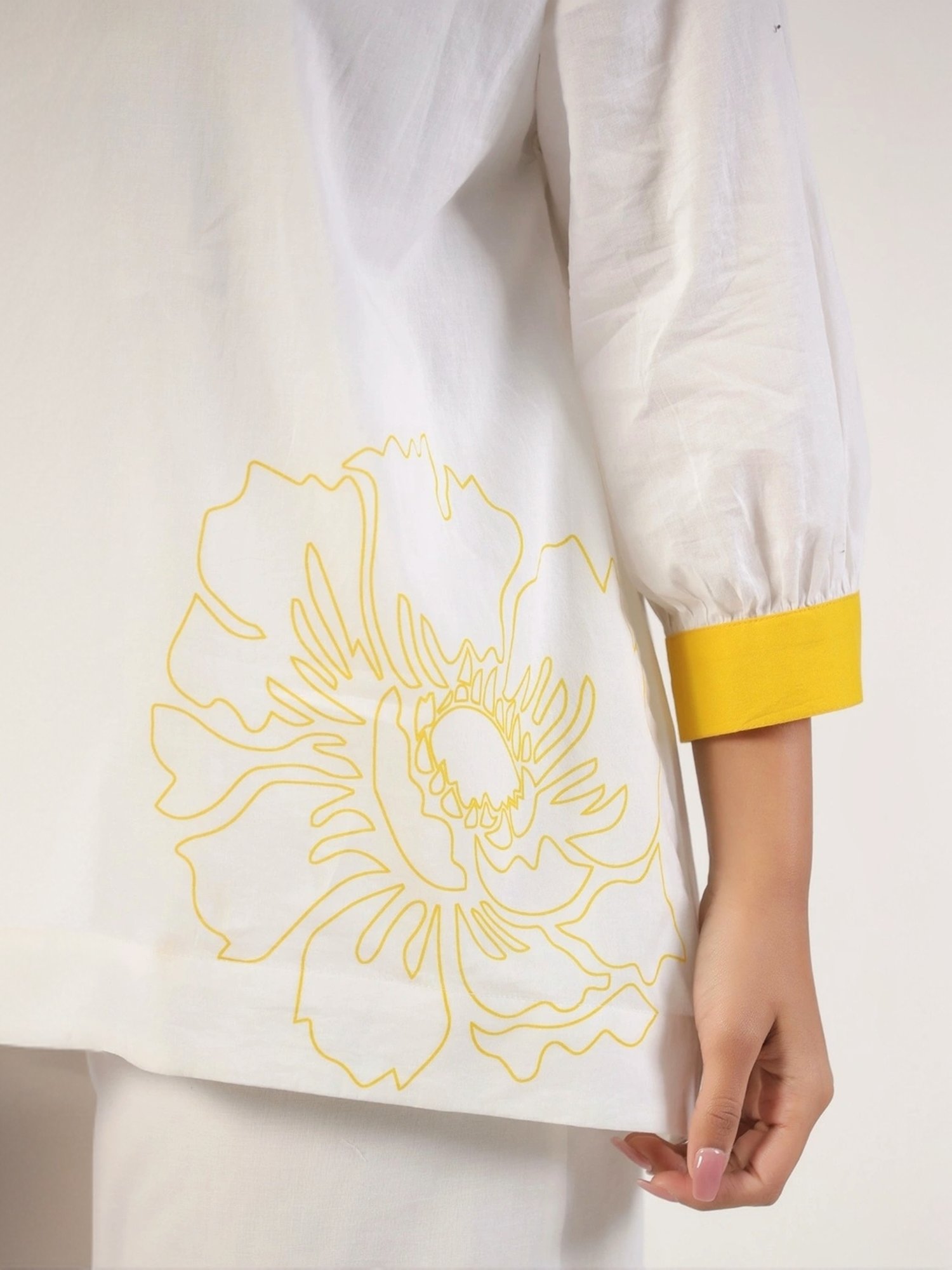 Zolo Label White Cotton Floral Print Shirt Palazzo Set