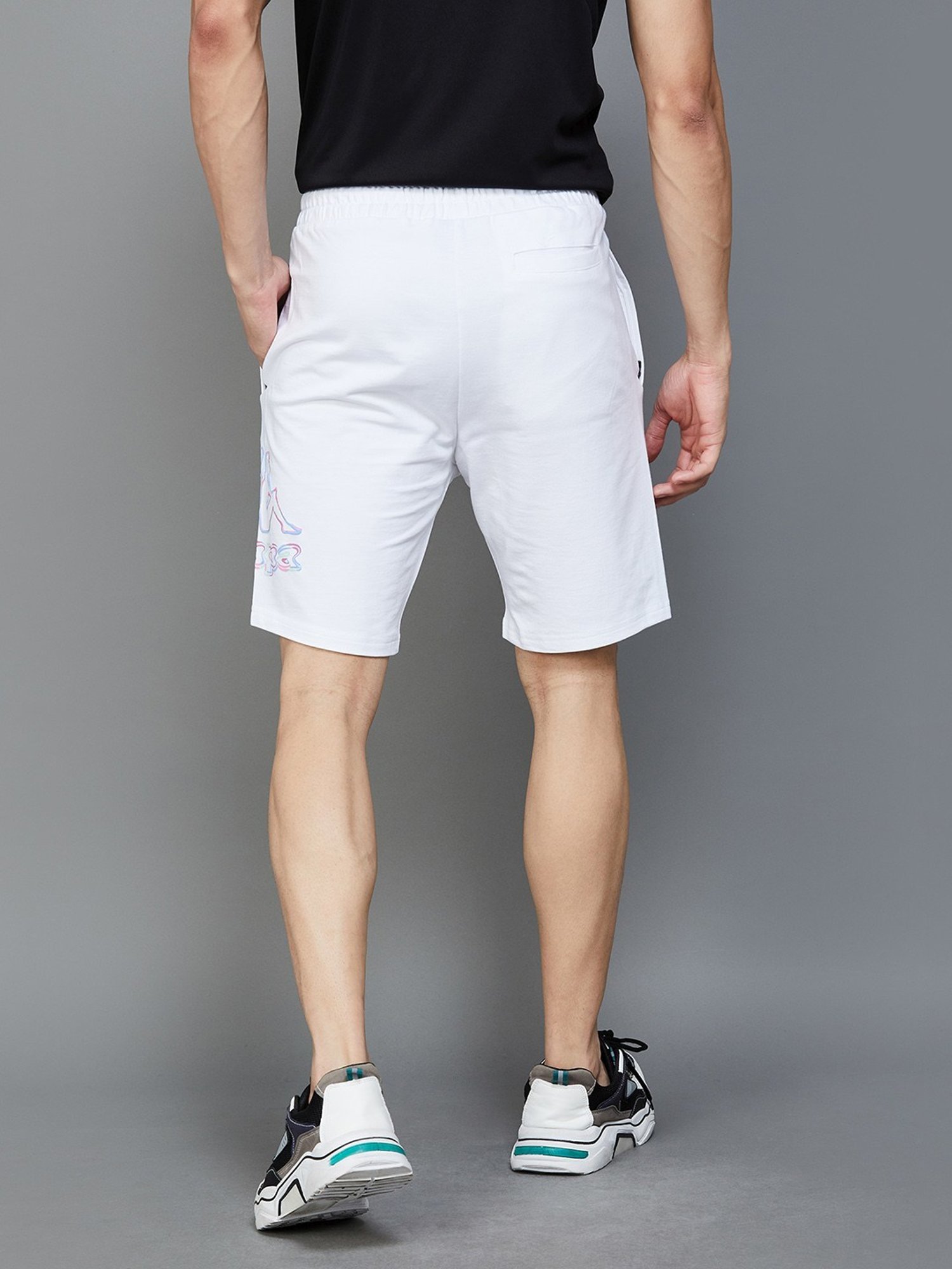 KAPPA White Cotton Regular Fit Printed Shorts