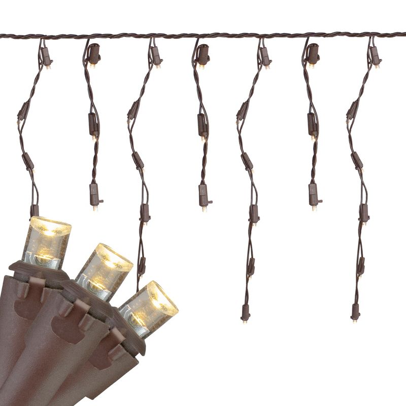 Brite Star 70 Warm White LED Wide Angle Icicle Christmas Lights - 6ft Brown Wire