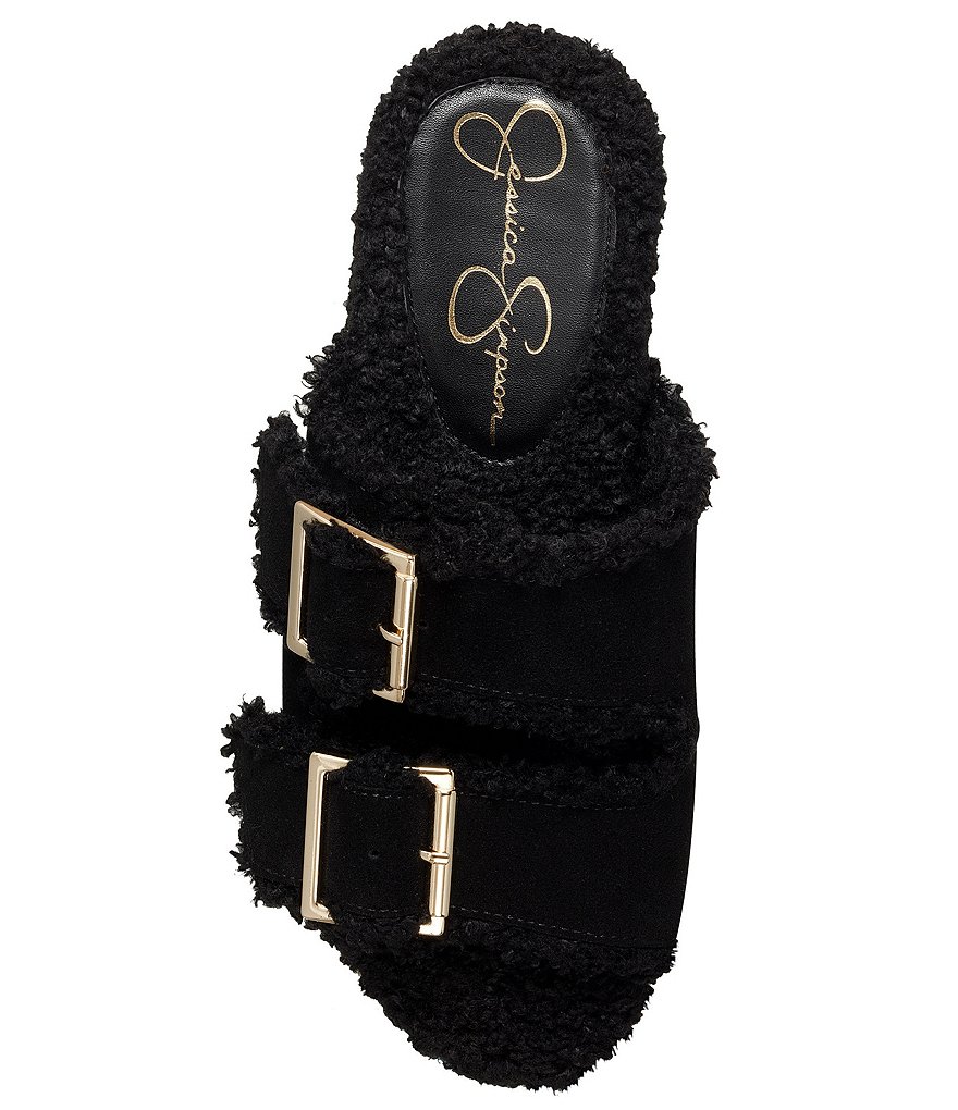 Jessica Simpson Cyriss Suede Faux Shearling Studded Buckle Wedges