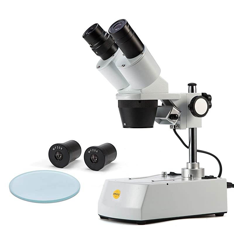 S306-20-2L 20X/40X/80X Magnification Forward Mounted 360&deg; Rotatable Binocular Stereo Microscope, Wide-field 10X and 20X Eyepieces, Upper and Lower LED Lighting,Reversible Black/White Stage Plate