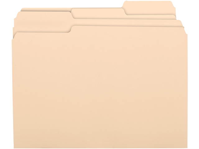 Business Source 17525 1/3 Cut Recycled Top Tab File Folder - 8.50" Width x 11" Length Sheet Size - 0.75" Expansion - 1/3 Tab Cut - Assorted Position Tab Location - Manila - 100 / Box, 1Box