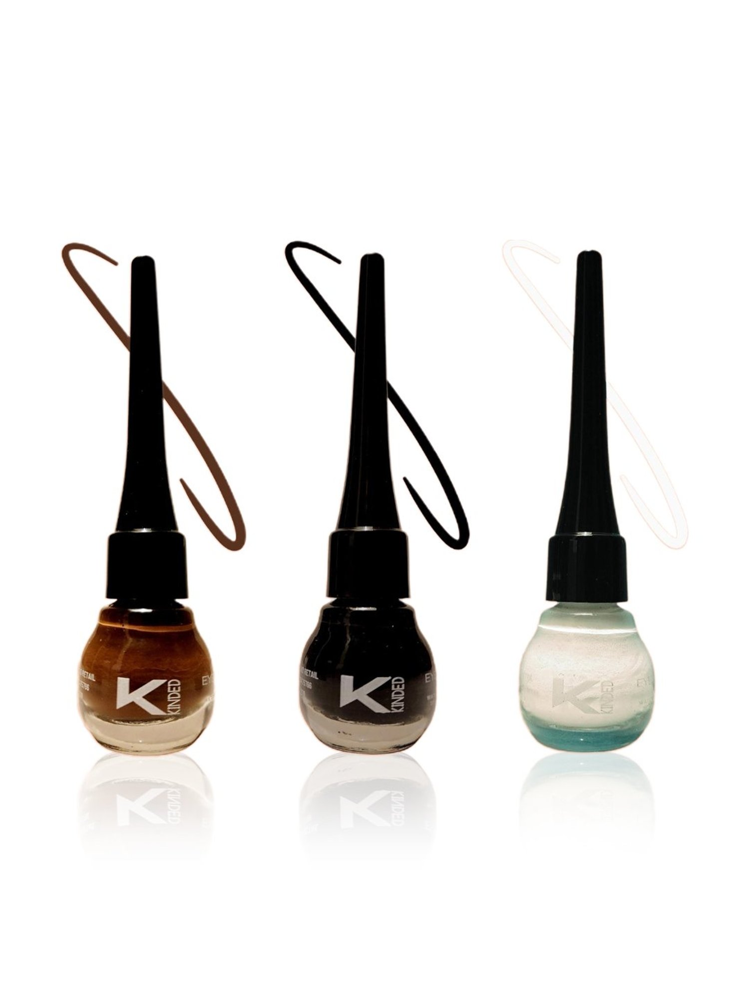 KINDED Liquid Eye Liner Midnight Black, Chocolate Brown & White Pearl Combo
