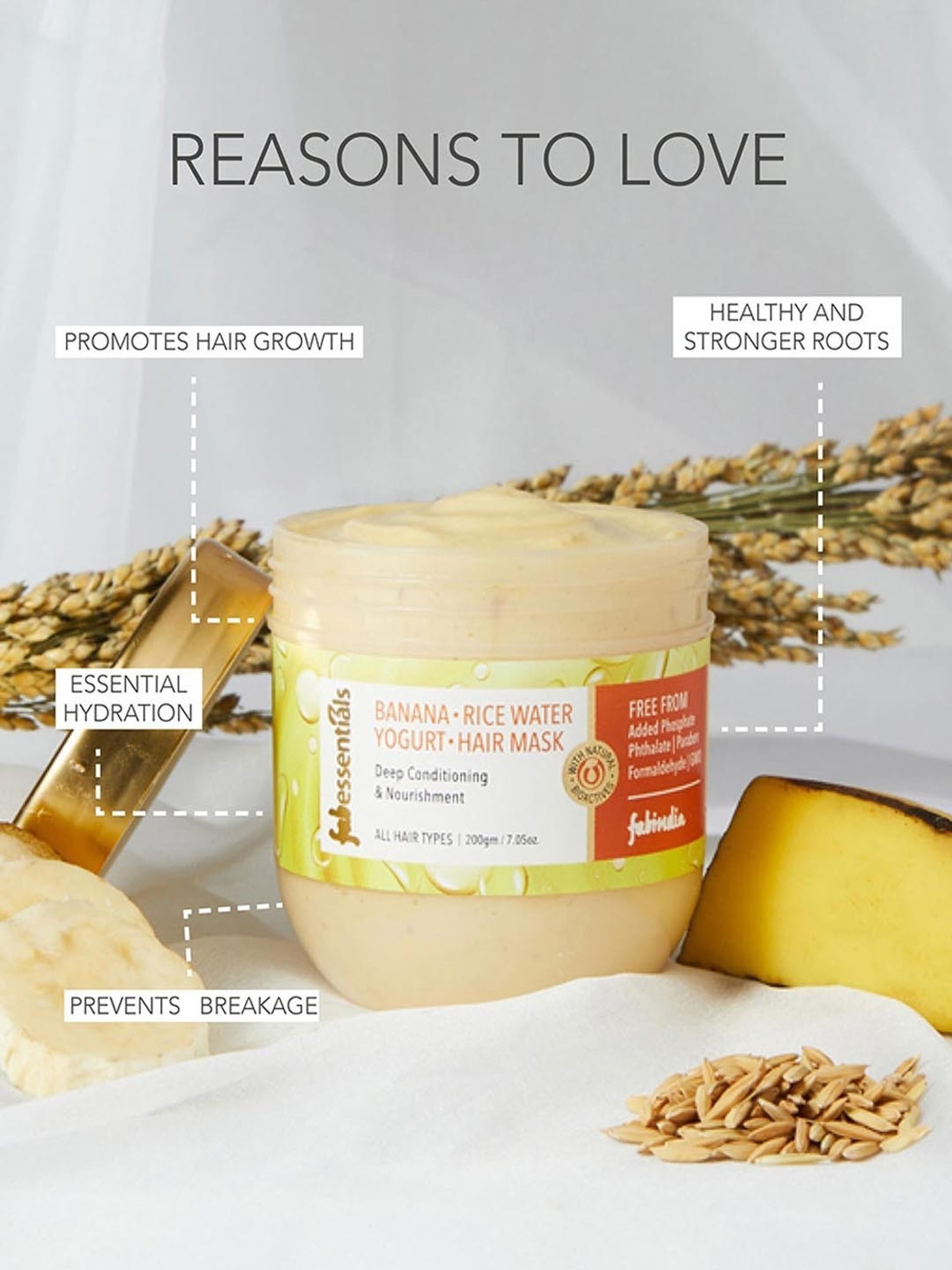 Fabessentials Banana, Rice Water & Yogurt Hair Mask - 200 gm