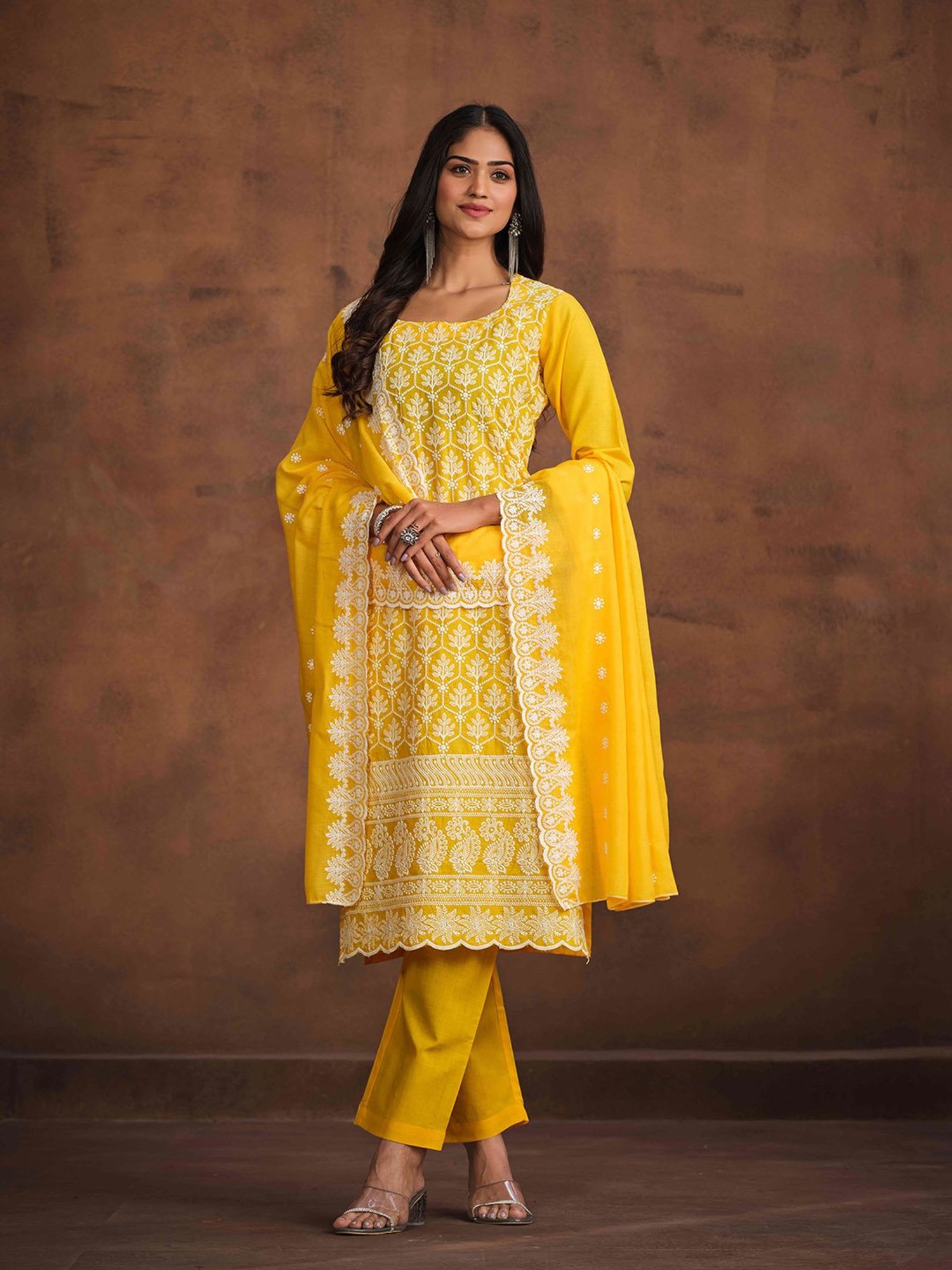 Ishin Yellow Embroidered Kurta With Pant & Dupatta