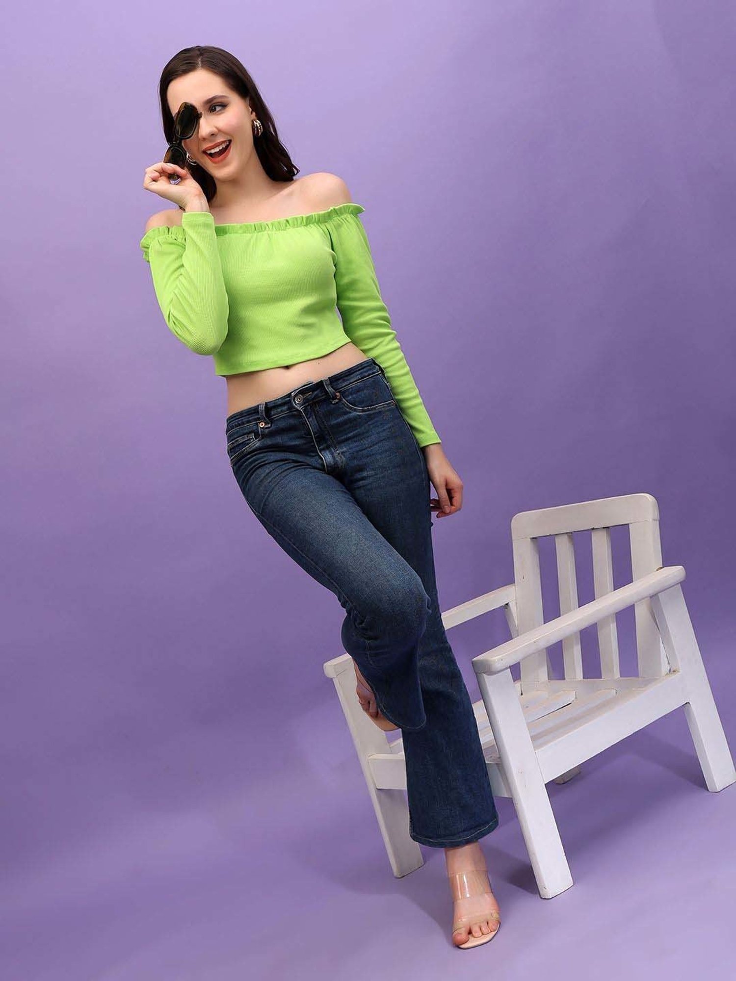 Cation Green Plain Crop Top