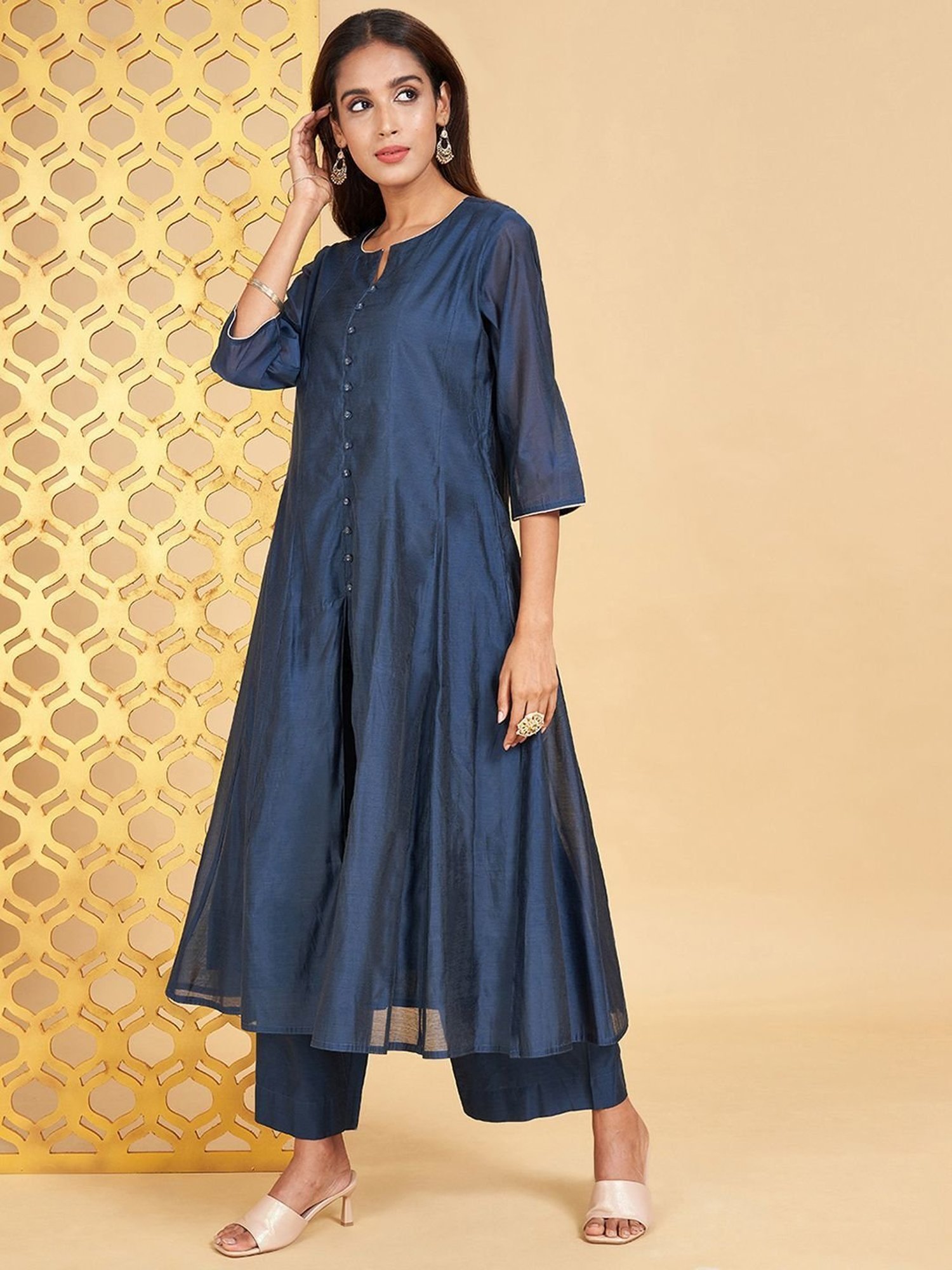 Rangmanch by Pantaloons Navy Kurta Palazzo Set With Dupatta