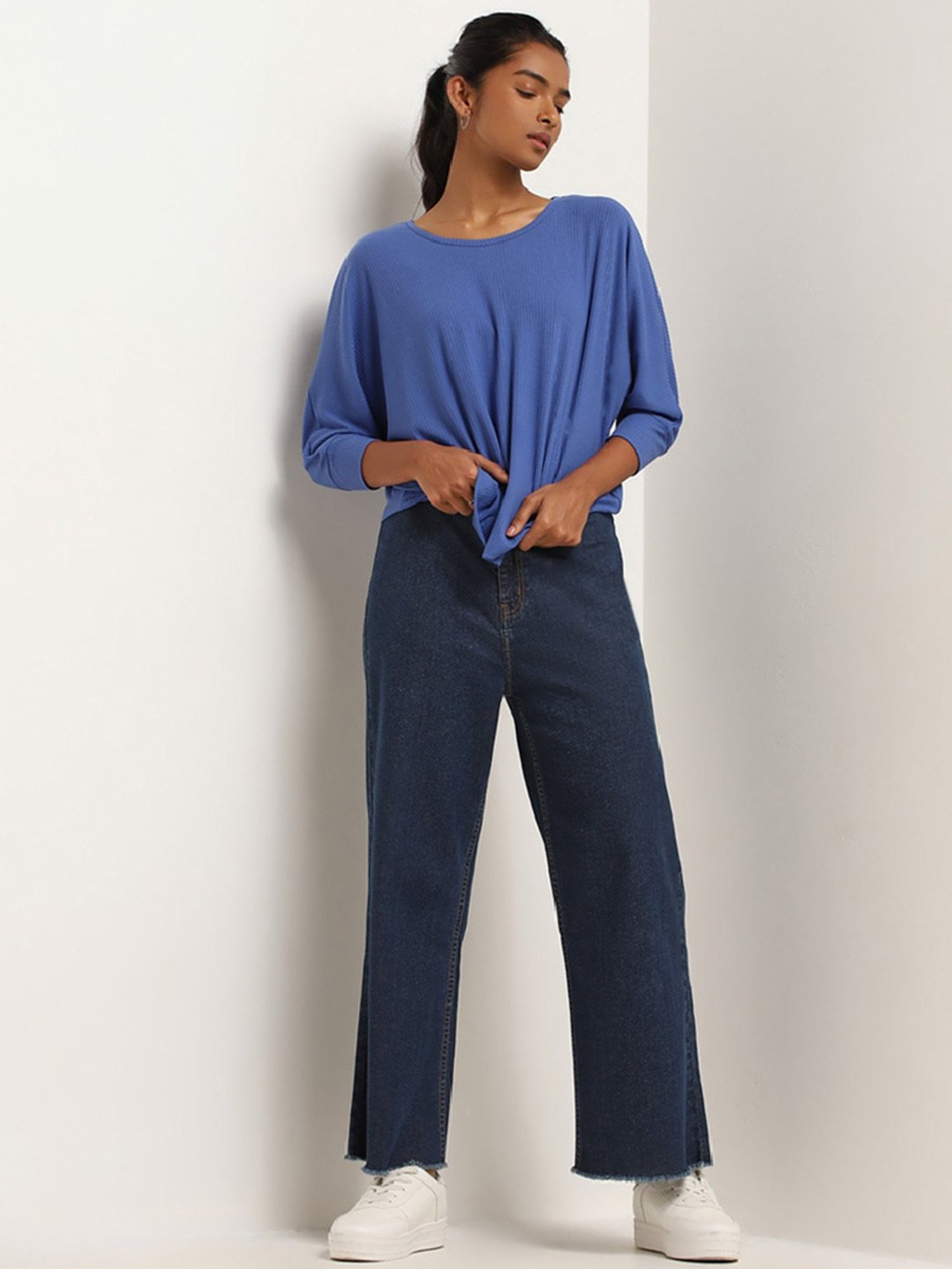 LOV by Westside Blue Ribbed Top