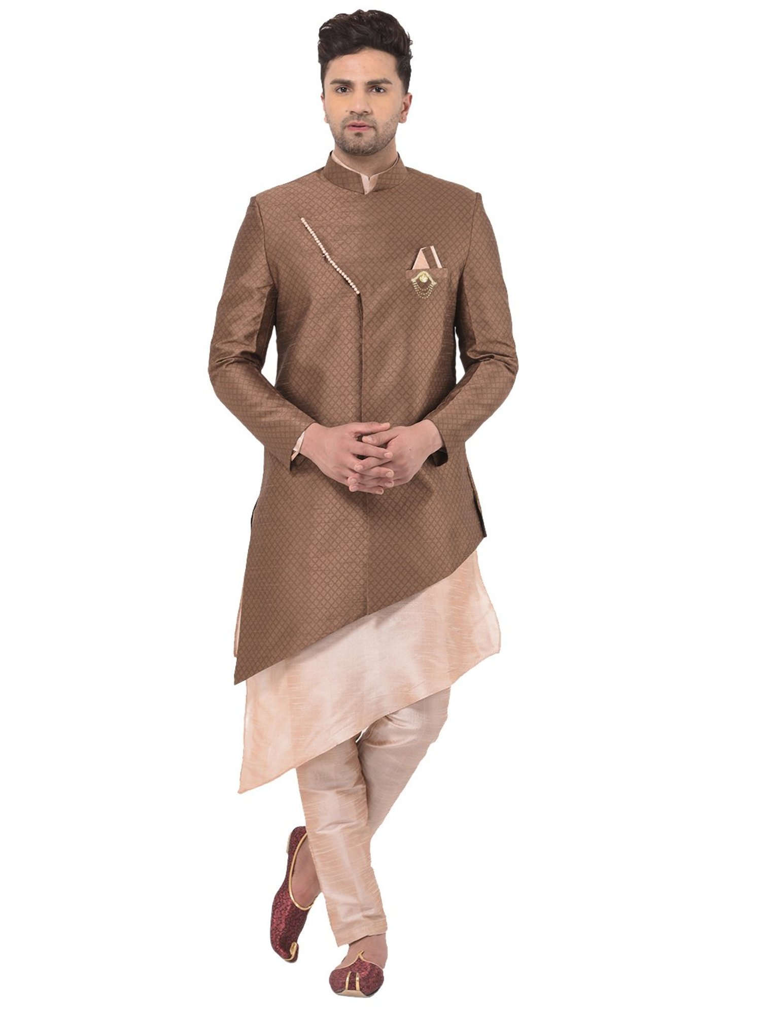 SG RAJASAHAB Brown Regular Fit Kurta Set