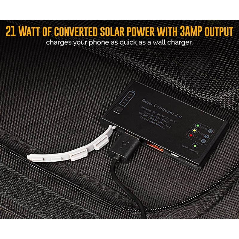 Tuff Solar Charger with Builtin Battery Power Bank 21W Dual USB Compact Durable and Waterproof Portable Solar Panel Battery Charger for Cellphones Tablets and Electronics While Camping