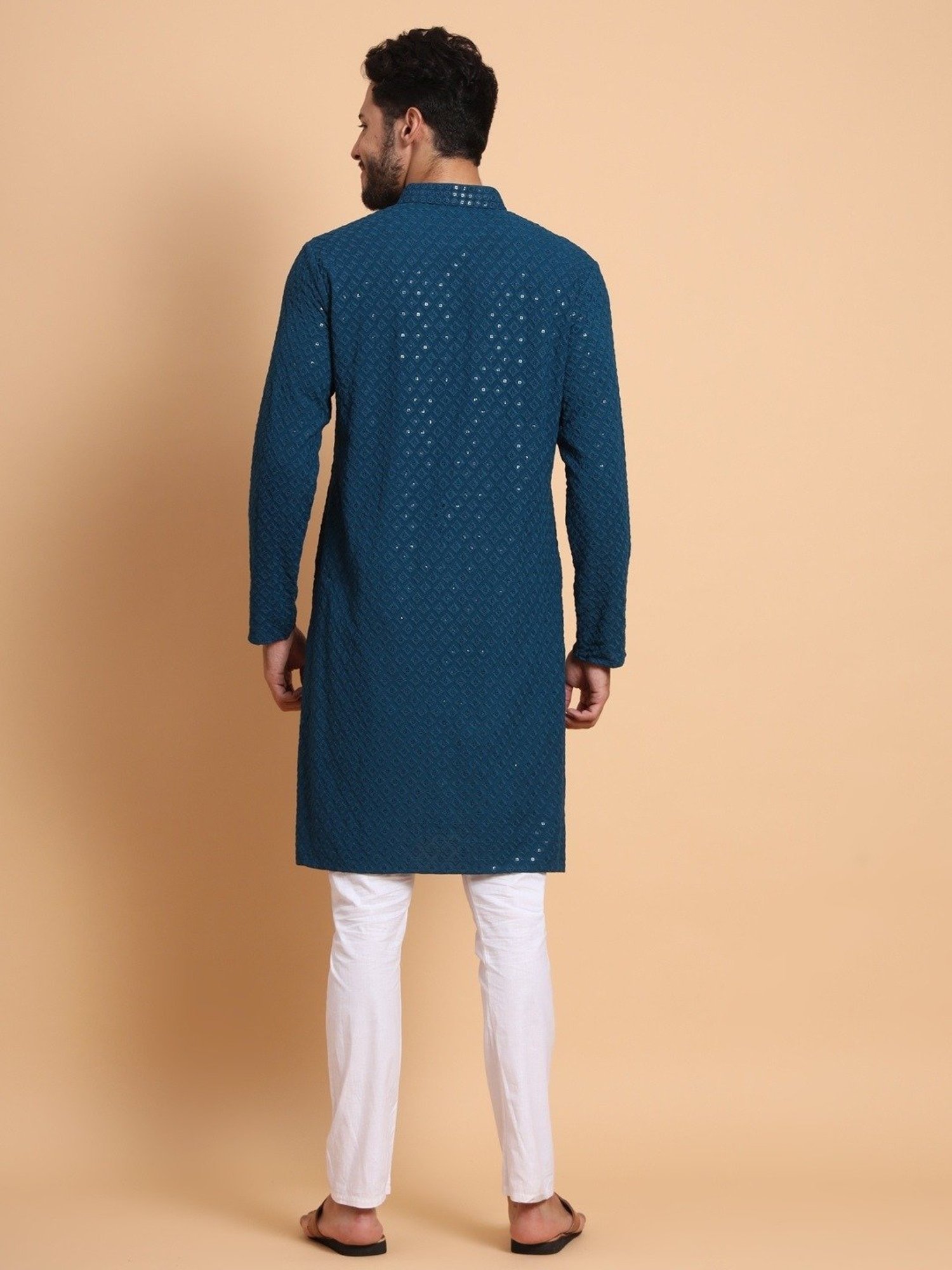 SWAGG INDIA Mid Navy Regular Fit Embroidered Kurta