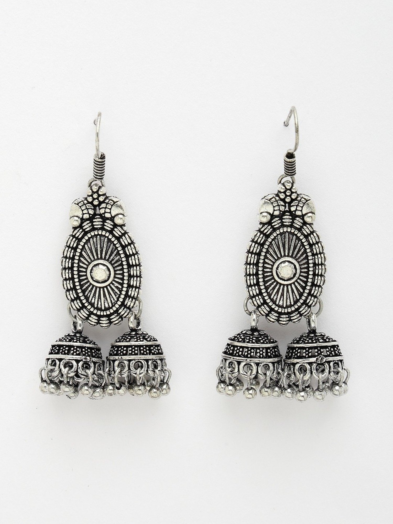 NVR Women Silver-Plated Choker Oxidized Necklace with Jhumki Earrings