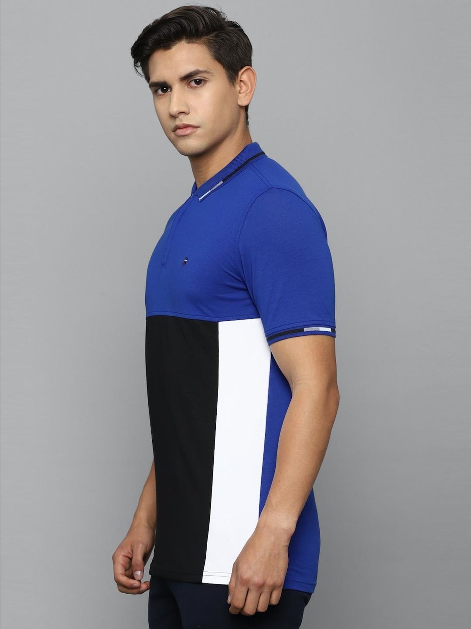 Louis Philippe Sport Blue Cotton Slim Fit Printed Polo T-Shirt