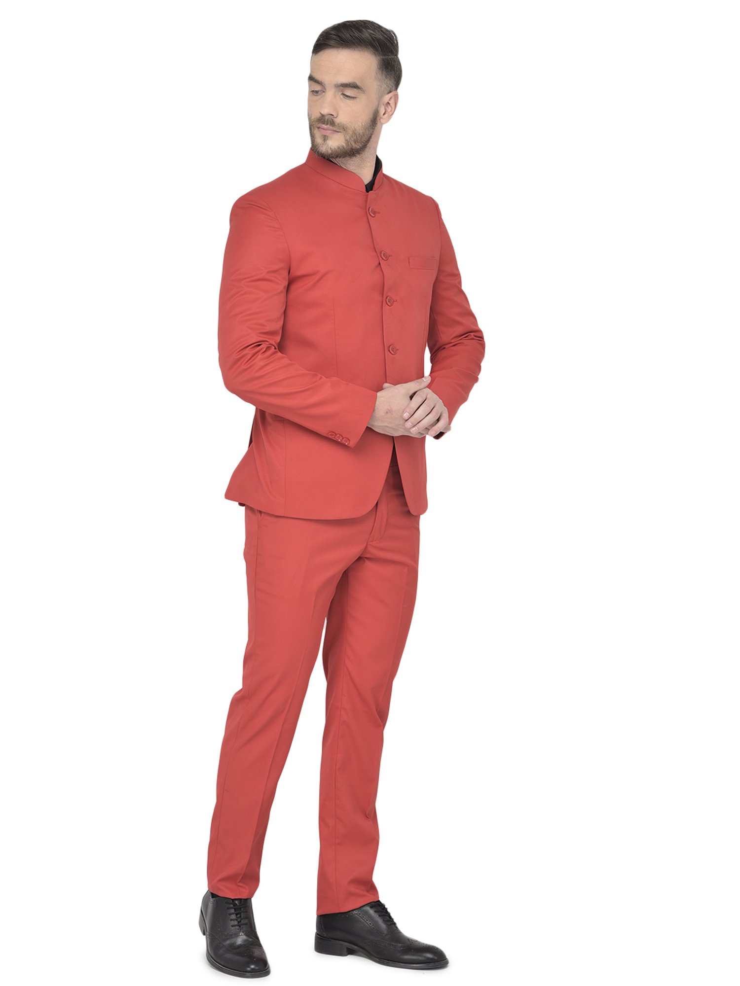 SG RAJASAHAB Red Regular Fit Two Piece Suit
