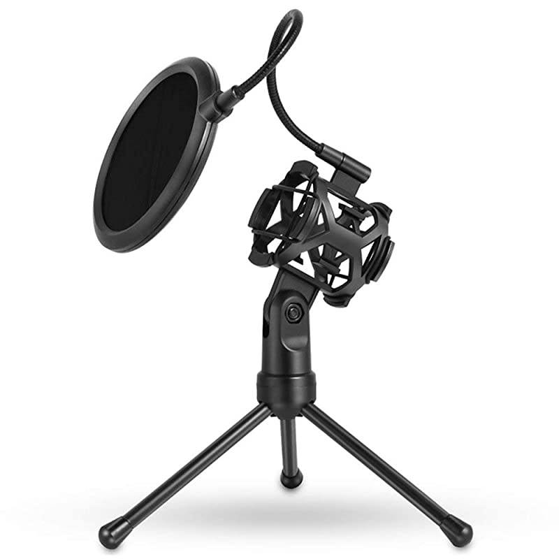 Microphone Tripod Stand Desktop Mic Holder Shock Mount Pop Filter for Online Broadcasting Chatting Singing