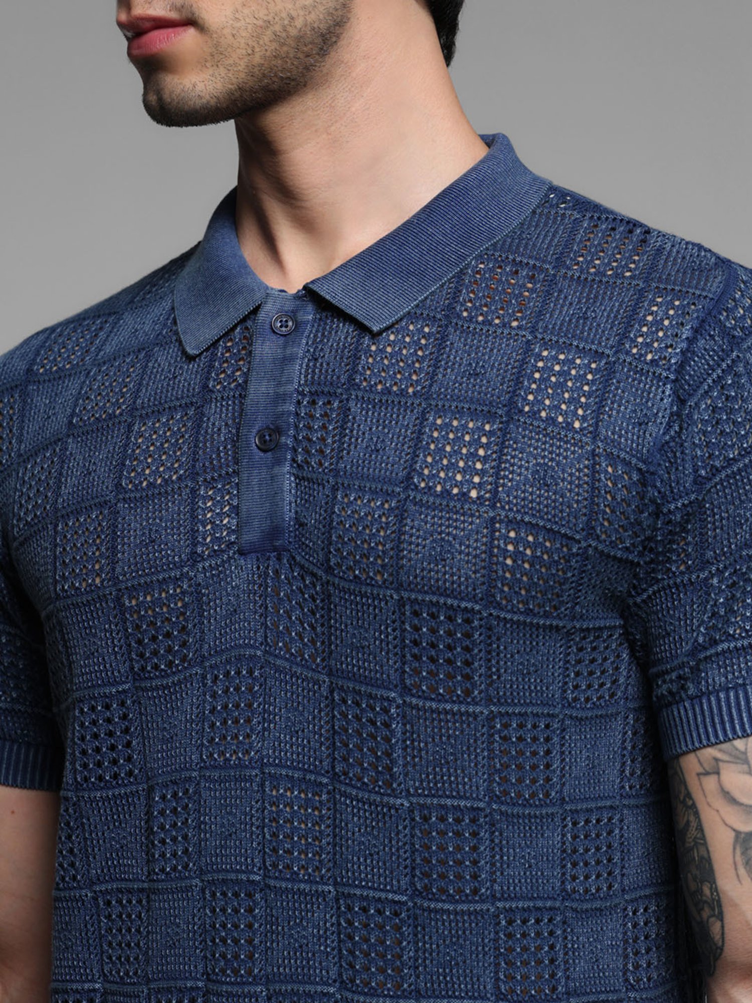 Jack & Jones Insignia Blue Cotton Regular Fit Jacquard T-Shirt