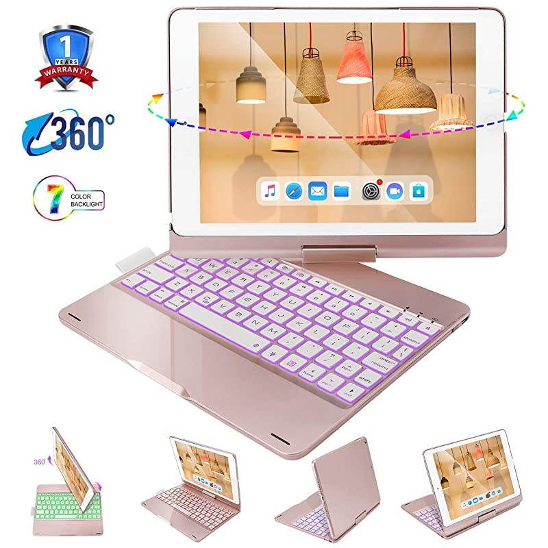 ipad Keyboard Case 97 for iPad 2018 6th Gen Compatible for iPad 5th Generation iPad Pro 97 iPad Air 2 iPad Air 360 Rotation Wireless BT Keyboard with Auto WakeSleepRose Gold