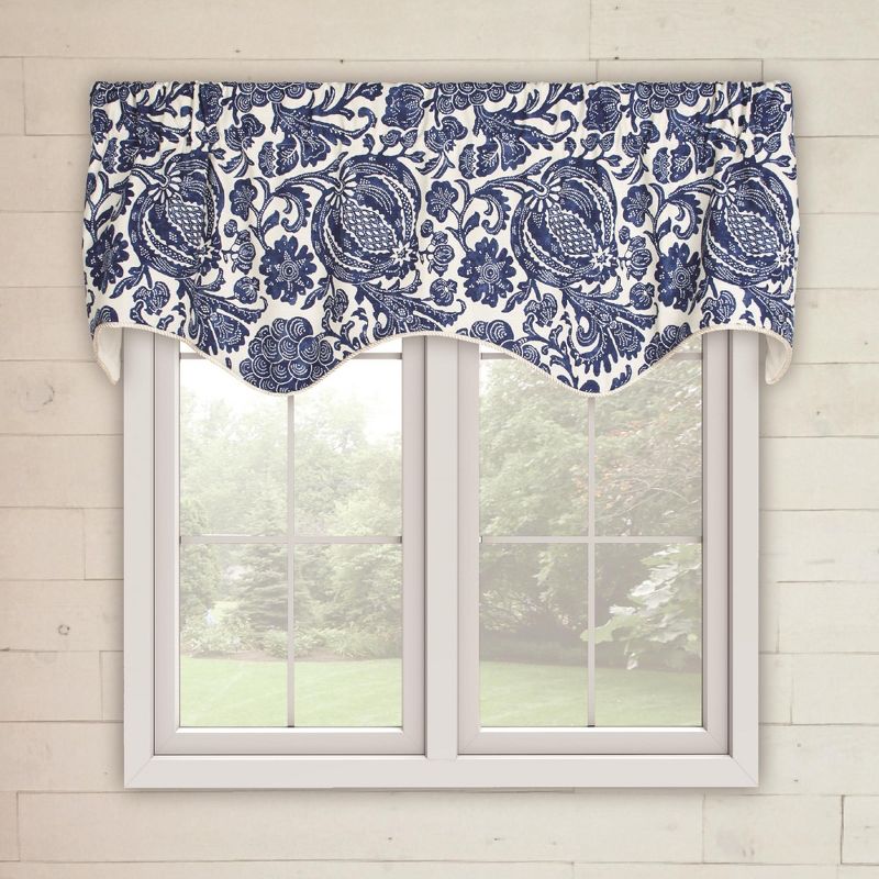 Ellis Curtain Light Blocking Old World Dry Clean Batik Lined Window Scallop Valance - 50 x 15, Blue
