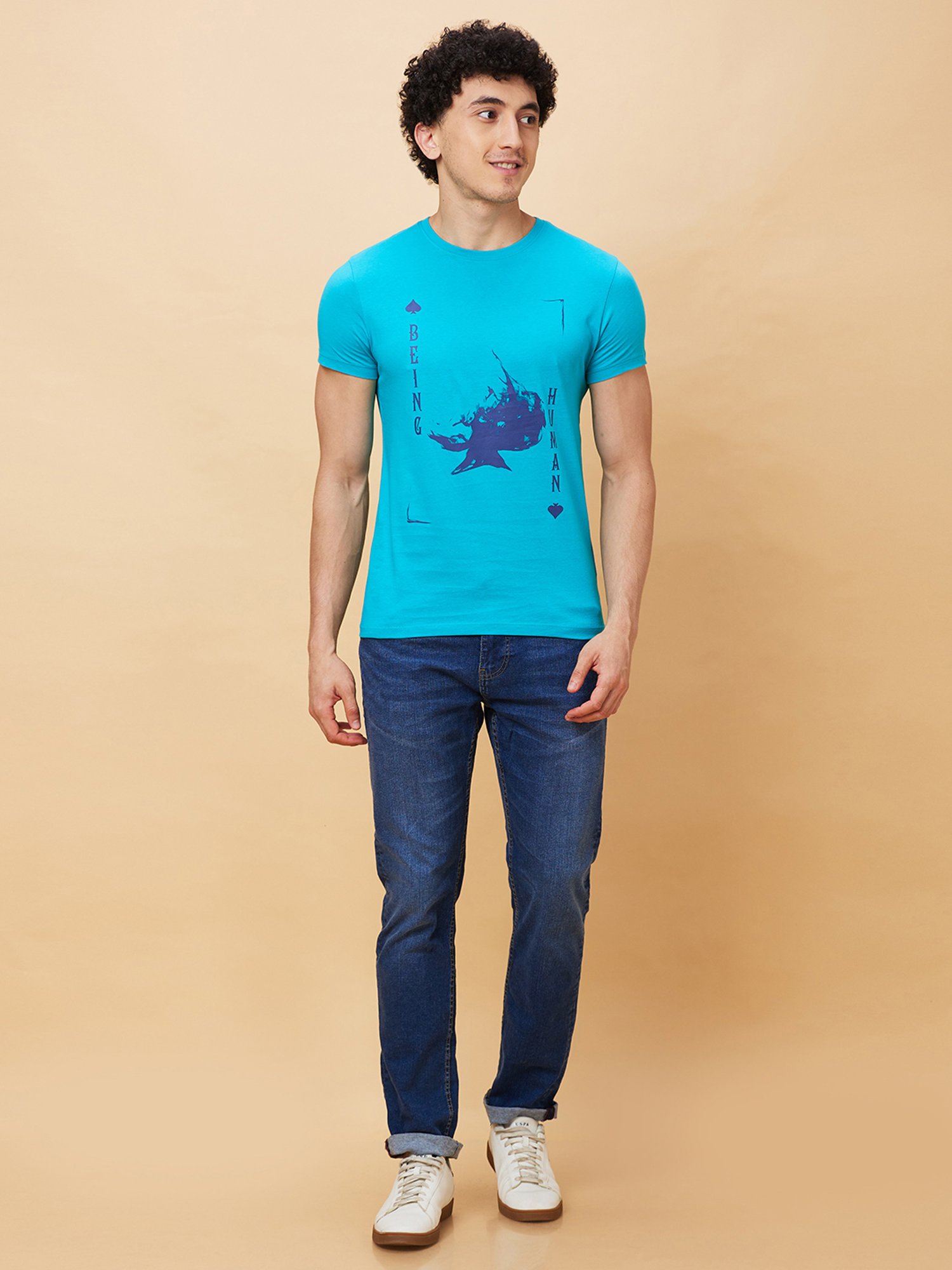 Being Human Green Regular Fit Printed Crew T-Shirt