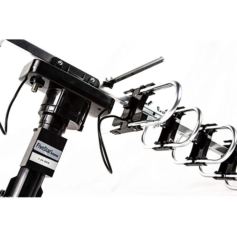 Outdoor HD TV Antenna 2019 Newest Model Up To 200 Miles Range with Motorized 360 Degree Rotation, UHF/VHF/FM Radio with Infrared Remote Control Advanced Design With Installation Kit and Jpole