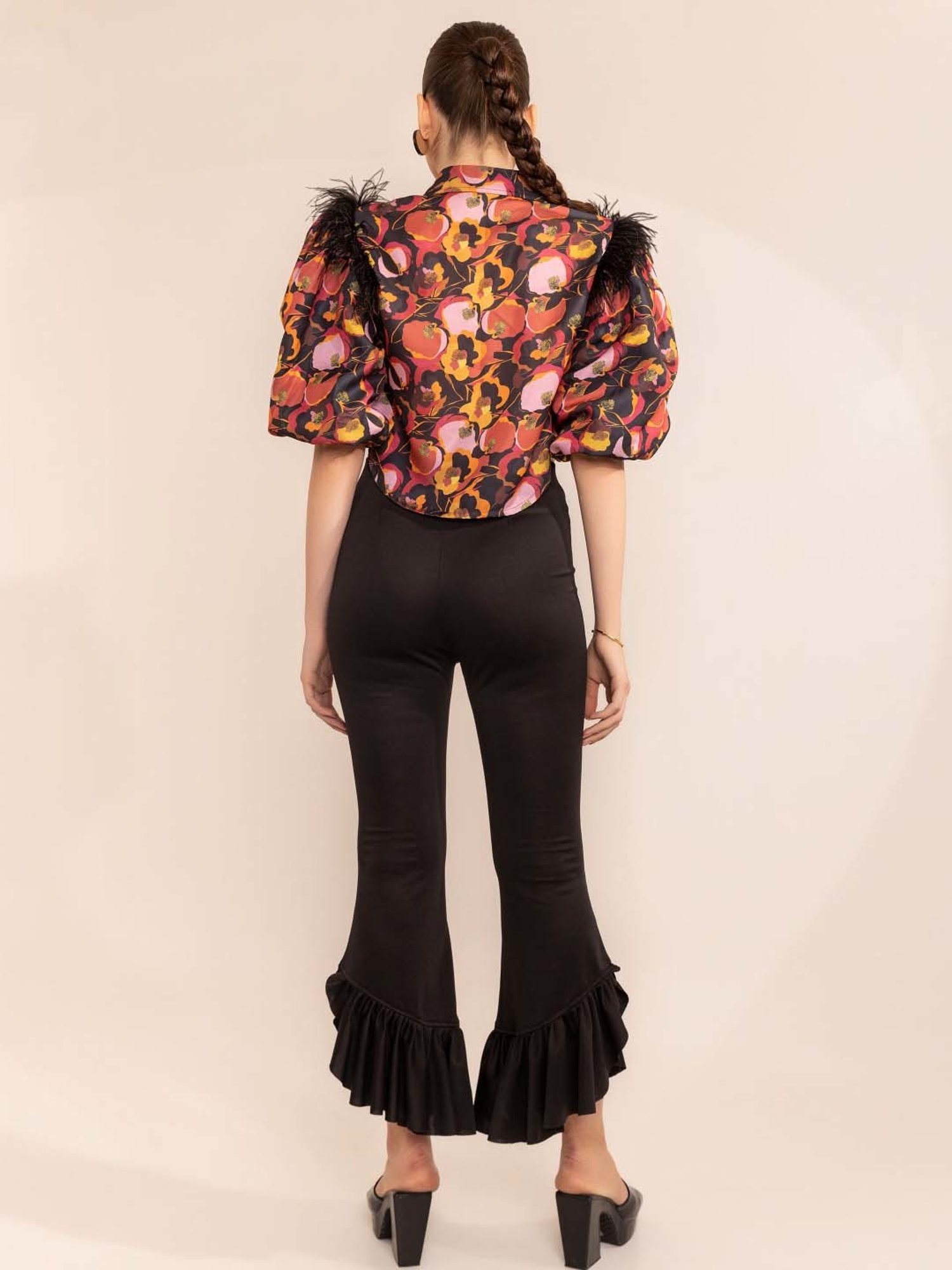 KAORI BY SHREYA AGARWAL Black Printed Cropped Shirt
