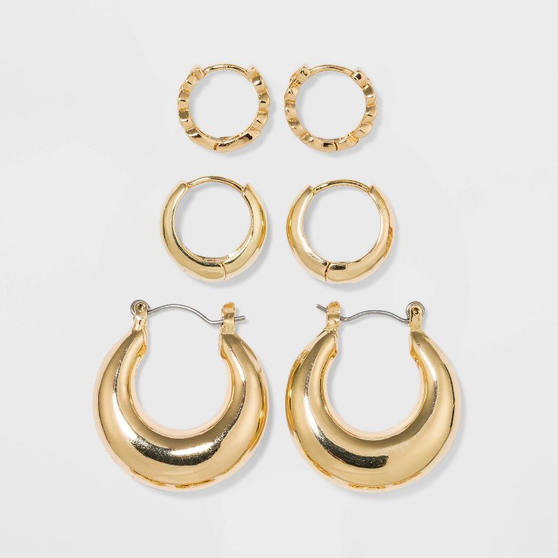 Shiny Gold Trio Hoop Earring Set 3pc - Wild Fable™ Gold