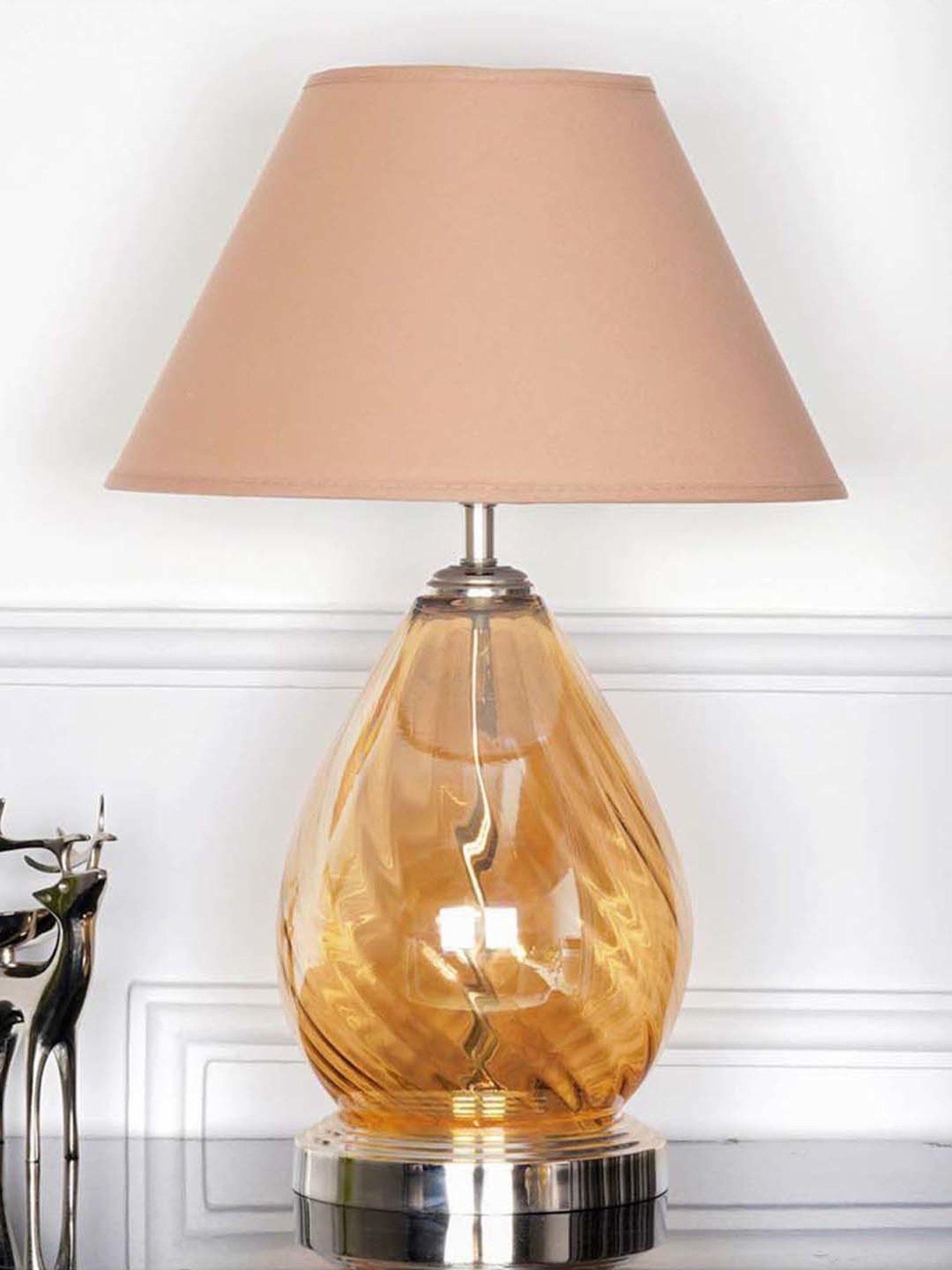Kapoor Lamp Shades Amber & Nickel Glass Decade Table Lamp With Cotton Shade