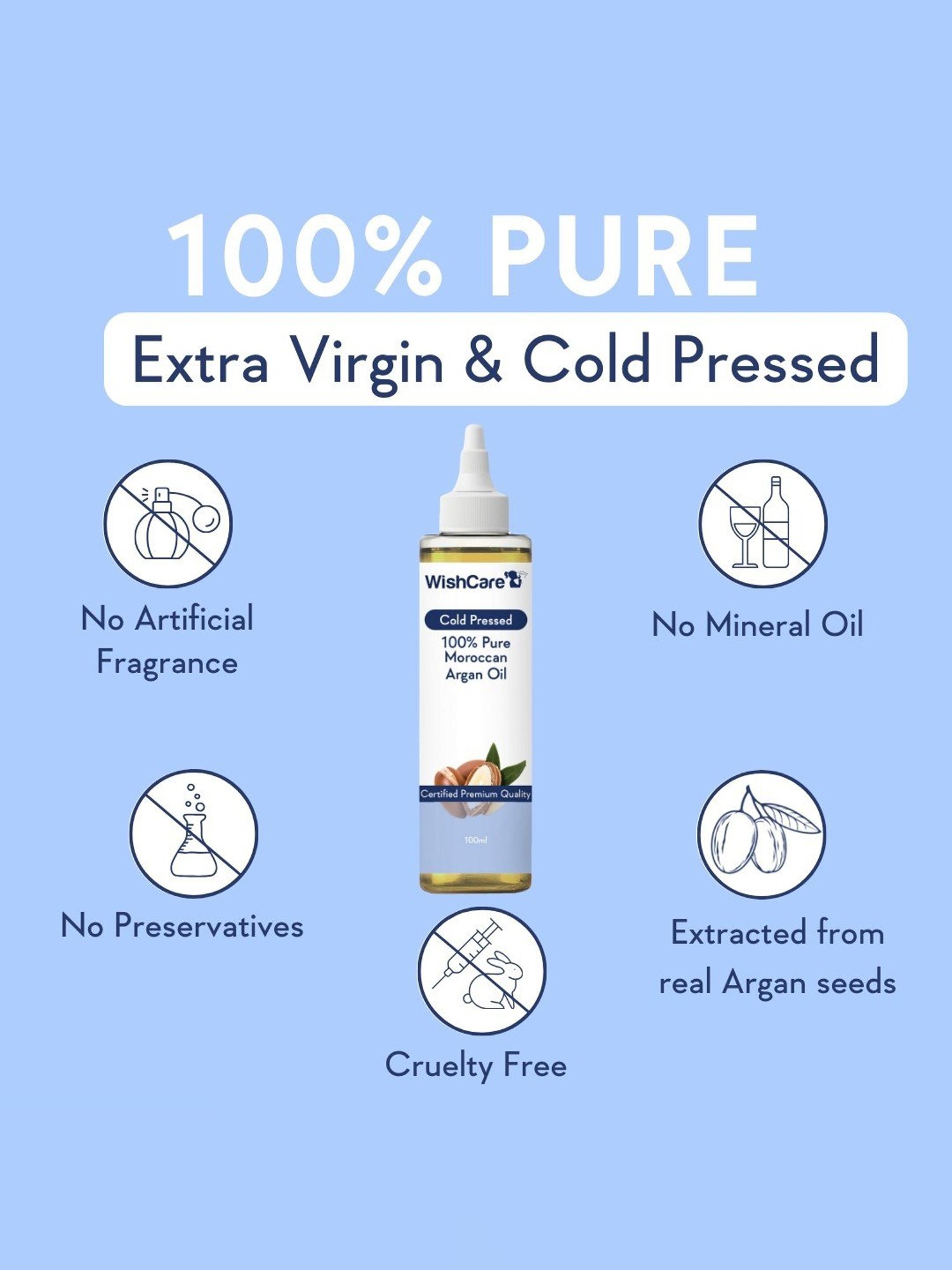 Wishcare Cold Pressed 100% Pure Moroccan Argan Oil - 100 ml
